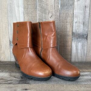Womens Sanita Maddox Brown Leather Foldover Wedge Ankle Boots Booties Size EU 40